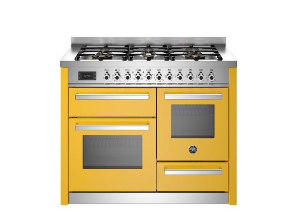 Bertazzoni PRO116L3EGIT2 Professional 110cm Triple Dual Fuel Range Cooker in Yellow