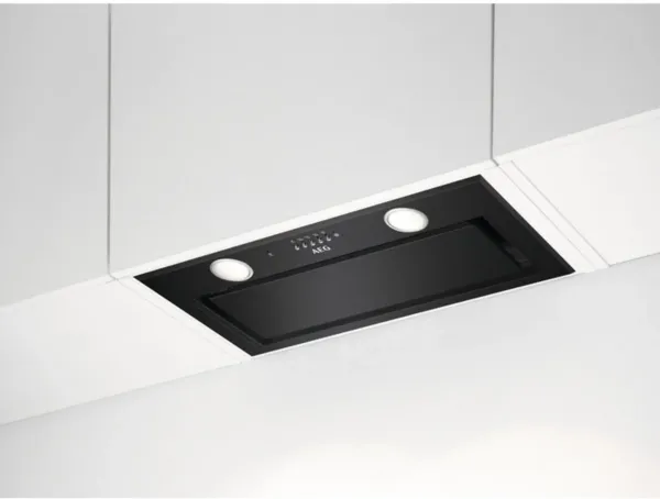 AEG DGE5661HB 6000 Hob2Hood Integrated Canopy Cooker Hood Black_Installed Kitchen View