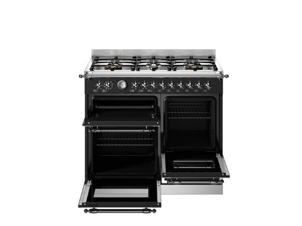 Bertazzoni HER106L3ENET2 Heritage 100cm Triple Dual Fuel Range Cooker in Black