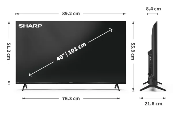 Sharp 2T-C40HE2245KB FHD TV_dimensions