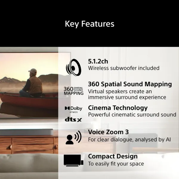 Sony HTA7100KIT.CEK BRAVIA Theatre Bar 7 + S 5.1.2ch Dolby Atmos Soundbar with SASW7 100W Subwoofer - Black_features