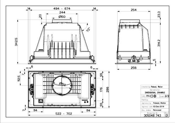 Faber Inca Plus HCS 70cm Integrated Canopy Cooker Hood_dimensions