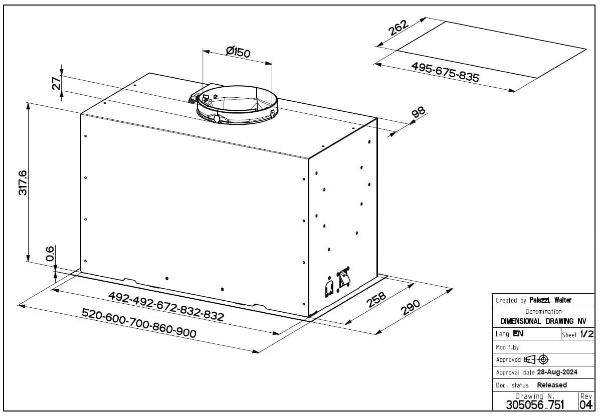 Faber Inca Max 70cm Integrated Canopy Cooker Hood_dimensions