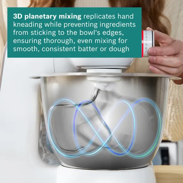 Bosch MUM5XW49GB, Stand mixer with scale White_3D planetary mixing
