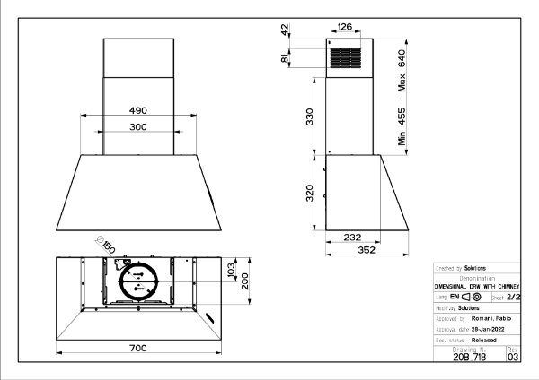 Faber Chloé EV8P A70 70cm Old Copper Wall Mounted Cooker Hood_diagram