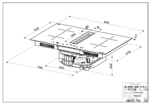Faber Galileo Flow A830 Ducted Only Black Glass Vented Induction Hob_diagram