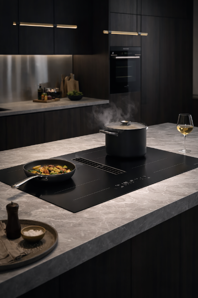 Galileo XL A830 Ducted Only Matt Black Vented Induction Hob_installed
