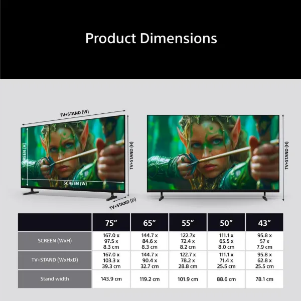 Sony K65S25M2PB.UKA 65" 4K BRAVIA 2 II Direct LED Google TV_dimensions