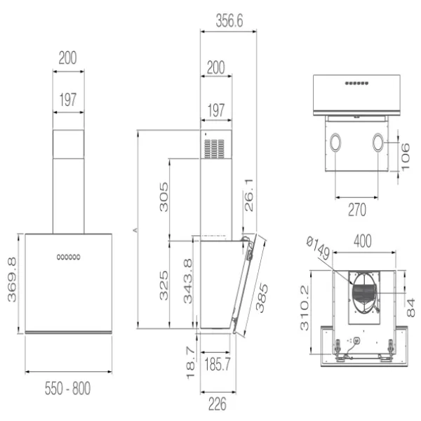 Elica JUST-DRY-MAT-80 Wall Mounted Hood - Matt Black _diagram