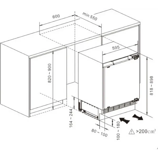 Hisense FUV124D4AWE Integrated Under Counter Freezer with Fixed Door Fixing Kit_dimensions