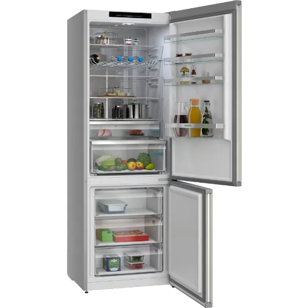 Siemens KG49NVIBG Free-standing fridge-freezer with freezer at bottom in stainless steel_open