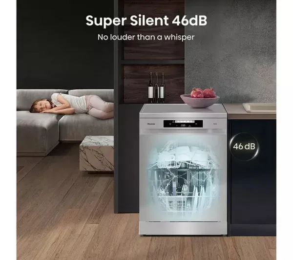 Hisense HS642D90XUK Dishwasher - Stainless Steel - 14 Place Settings_silent