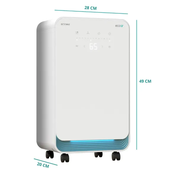 Ecoair DC12 MK3 Compressor Dehumidifier – 12 Litres per Day - White_dimensions