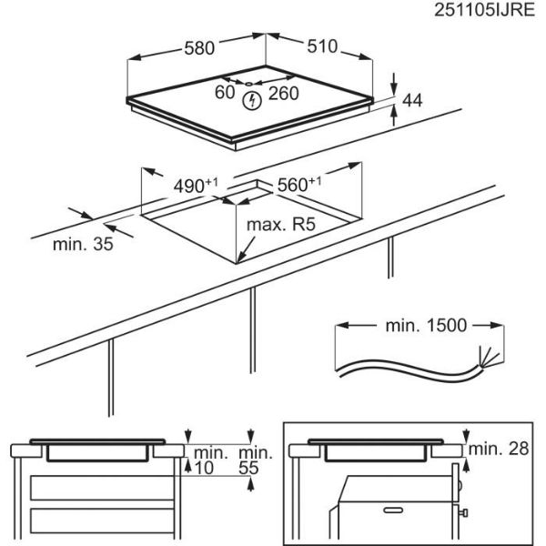 AEG OIO64B00IB 6000 Bridge Induction Hob 60cm