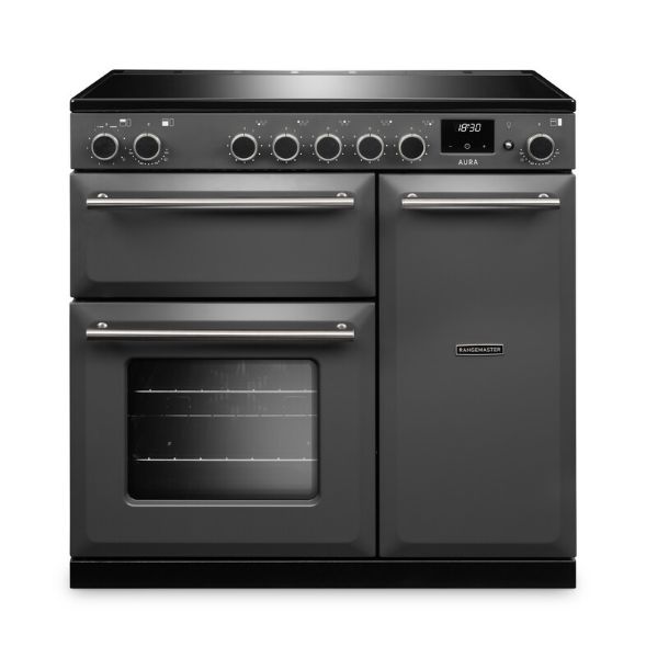 Rangemaster Aura AURA90EIP/19333 (AURA90EIPSLT/BN1) 90cm Induction Range Cooker - Slate with Brushed Nickel Trim