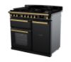 Rangemaster 18074 Estel Deluxe 100 Dual Fuel Range Cooker in Gloss Black with Antique Brass Trim - ESDL100DFPGBL/AB1_angled