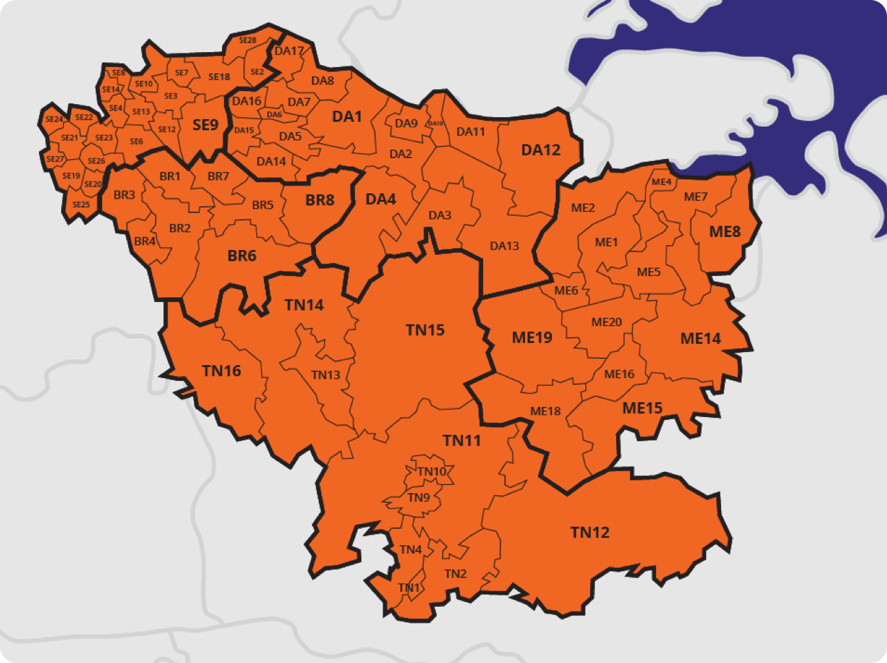 Wellingtons delivery area map for Kent and South East London