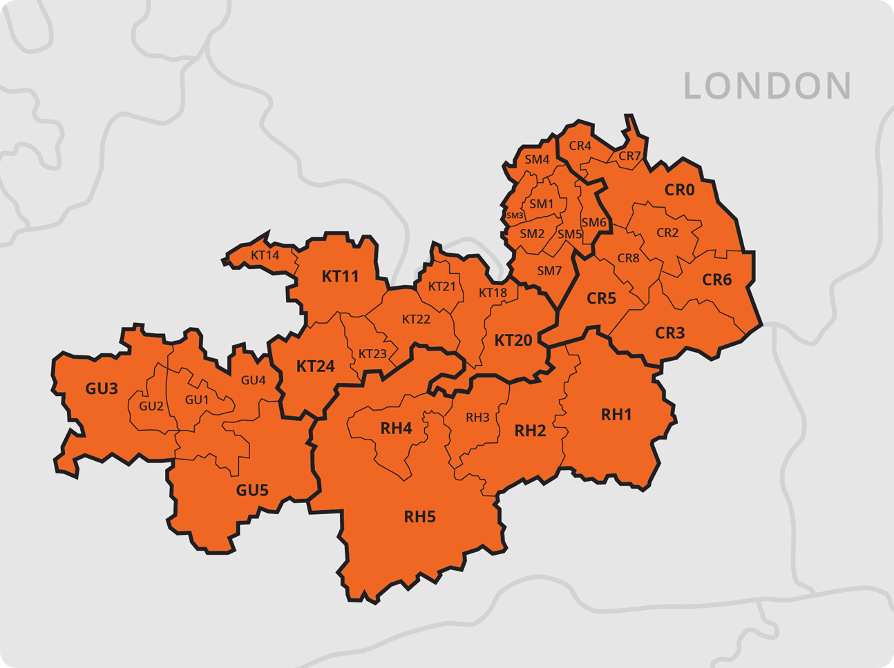 Wellingtons delivery area map for Surrey